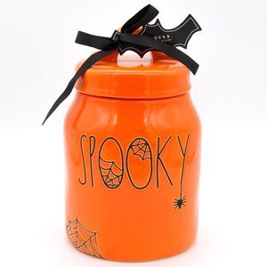 Rae Dunn Halloween Candy Jar, Ceramic Spooky Jar, Orange Trick or Treat Canister